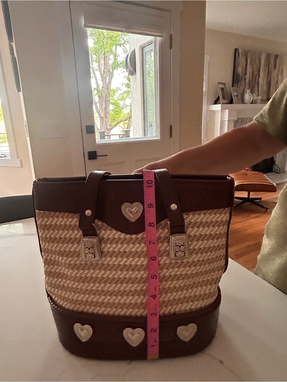 Brighton Brown Leather-Trim Straw Tote with Silver Heart Accents - Picture 5 of 7